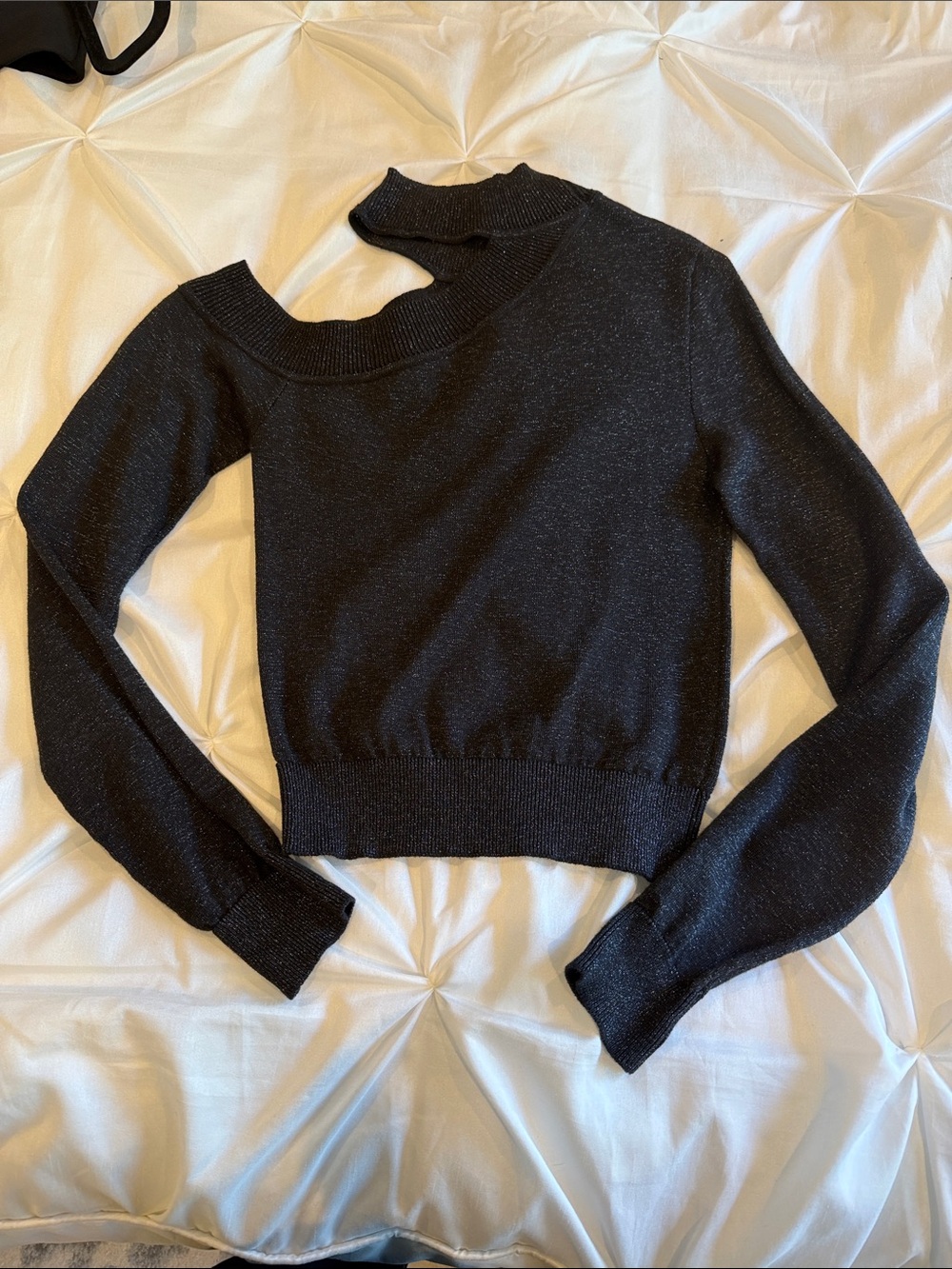 Camila Coelho Black Off-the-Shoulder Sparkle Sweater Size XS